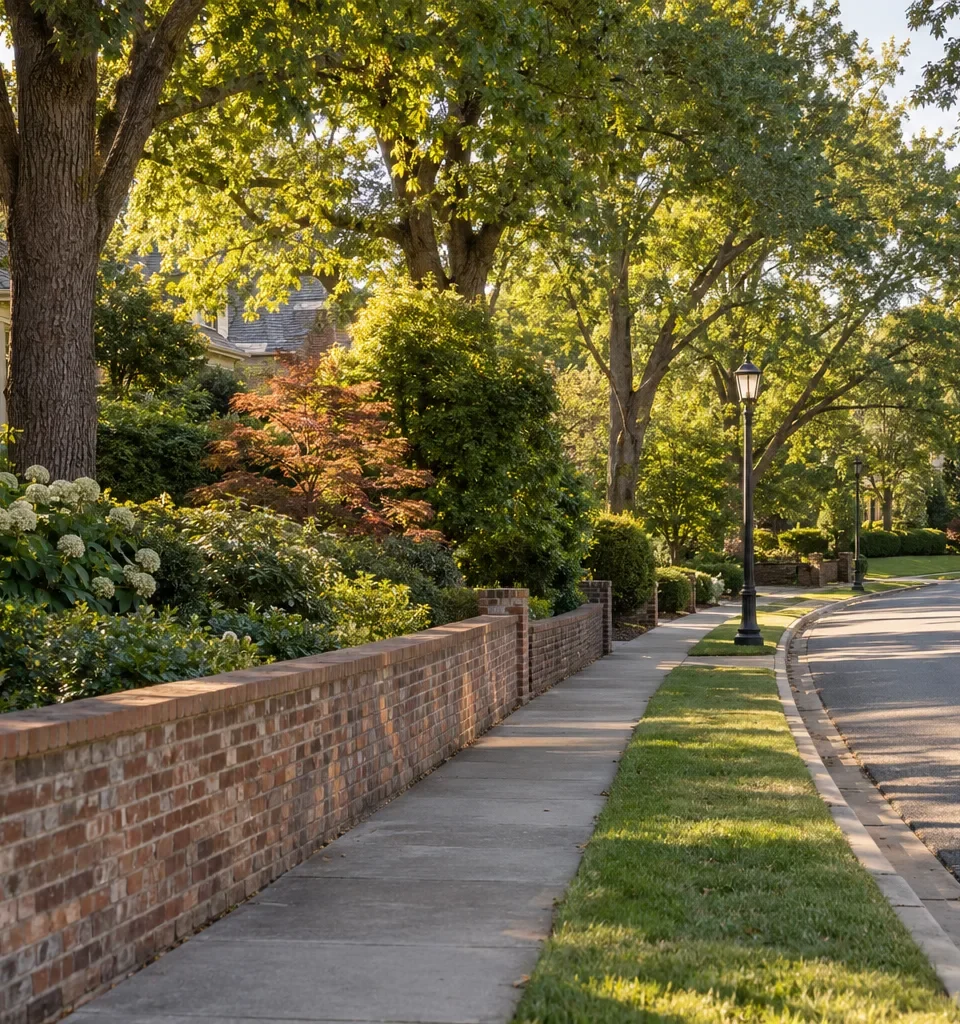 A quiet residential street in an established neighborhood
