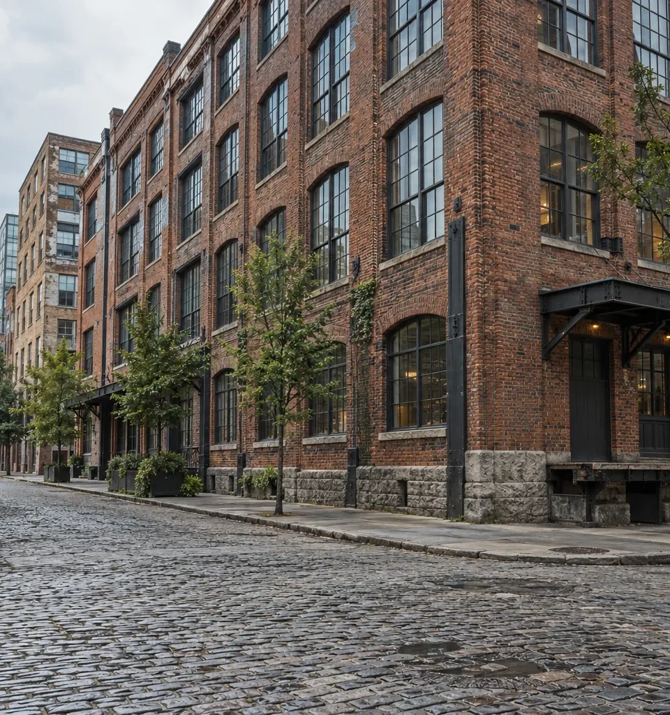 A converted brick warehouse street corner in Castleberry Hill