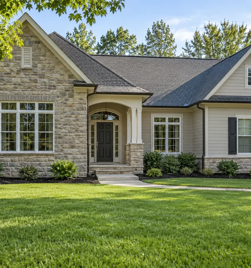 A stone and siding house readied for sale